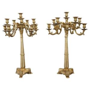 Candélabres  Anciens En Bronze Doré à onze Lumières, Fin Du 19ème Siècle, Set De 2