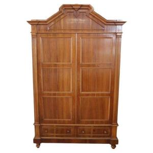 Antique Veneer Walnut Wardrobe, Late 19th Century