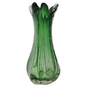 Vase En Verre De Murano Vert, Italie, 1960s