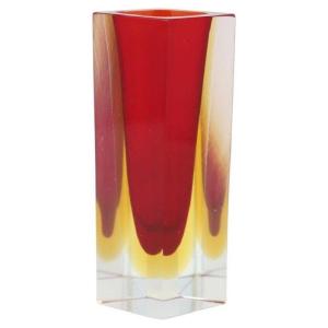 Vase En Verre De Murano Rouge Et Jaune, 1970