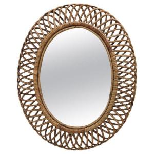 Oval Wall Mirror In Bamboo, 1960s