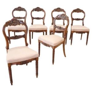 Chaises De Salle à Manger En Noyer Sculpté, XIXe Siècle