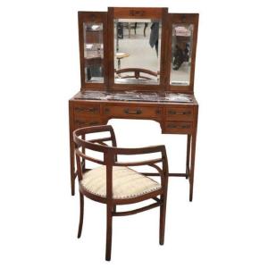 Dressing Table In Cherry With Armchair Early 20th Century