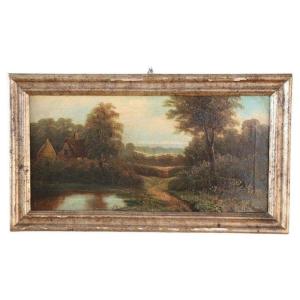 English Landscape, Oil Painting On Canvas, 19th Century