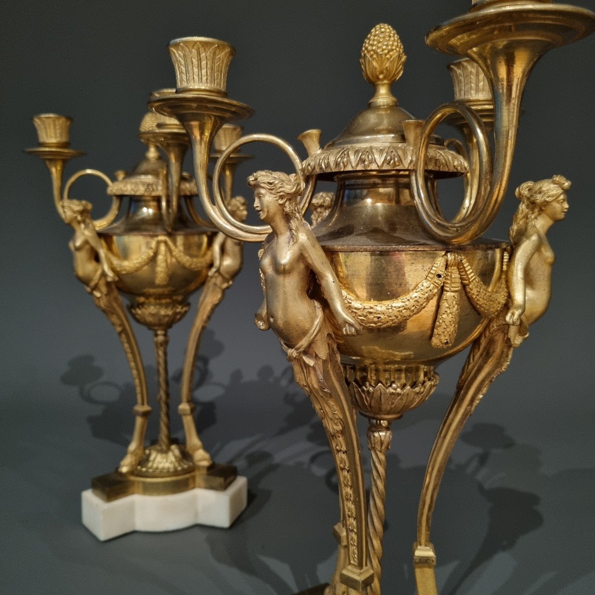 Louis XVI Period, Rare Pair Of Candelabra In Athenian.-photo-2