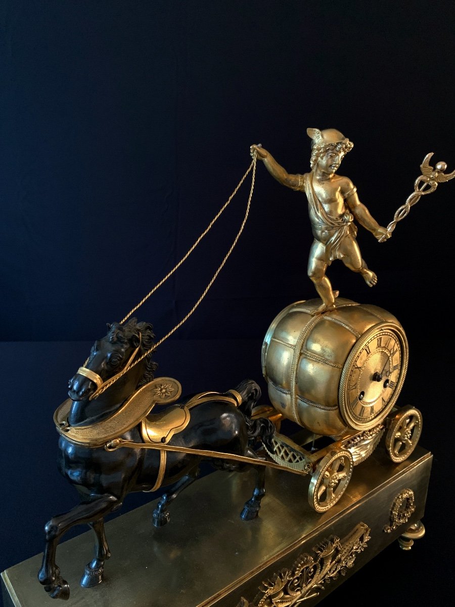 Claude Galle: Rare Mercury Chariot Clock, Empire Period.-photo-4