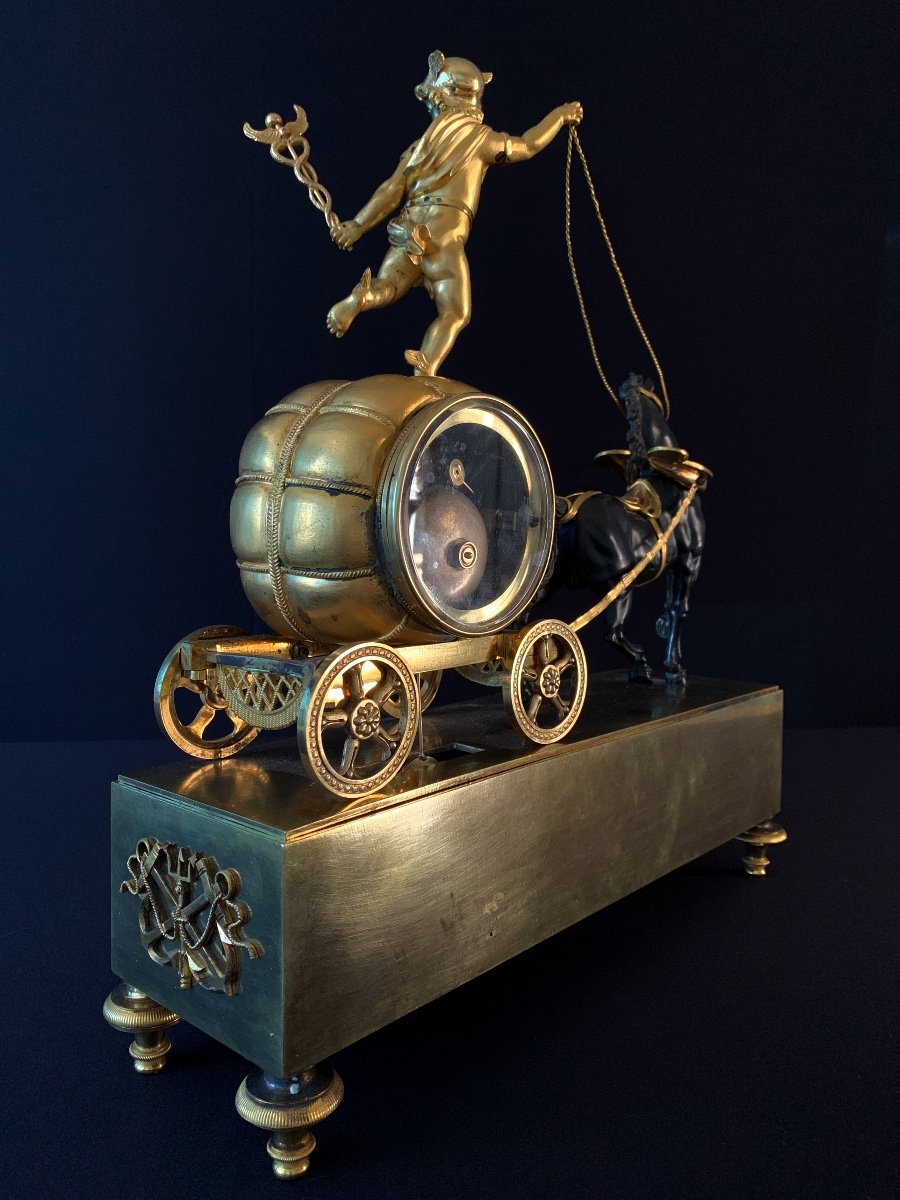 Claude Galle: Rare Mercury Chariot Clock, Empire Period.-photo-2