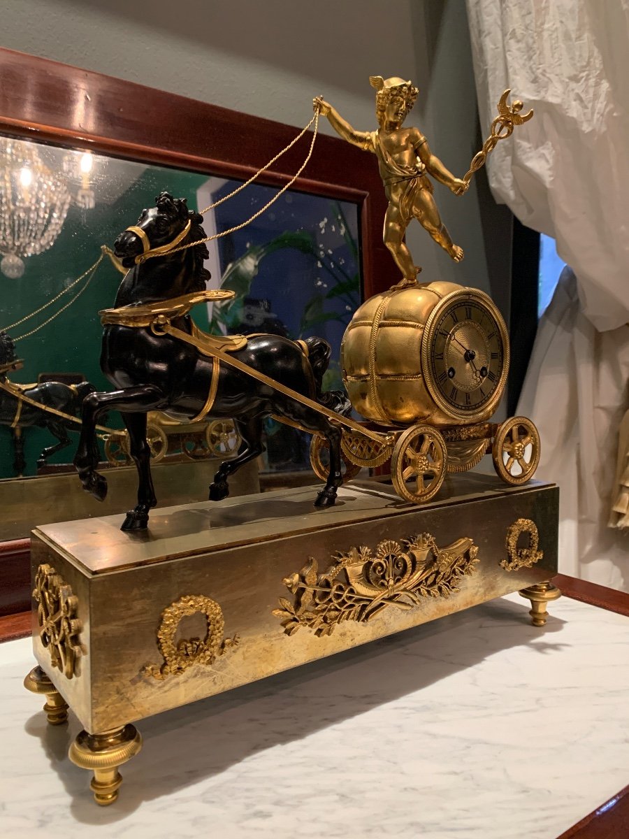 Claude Galle: Rare Mercury Chariot Clock, Empire Period.-photo-6