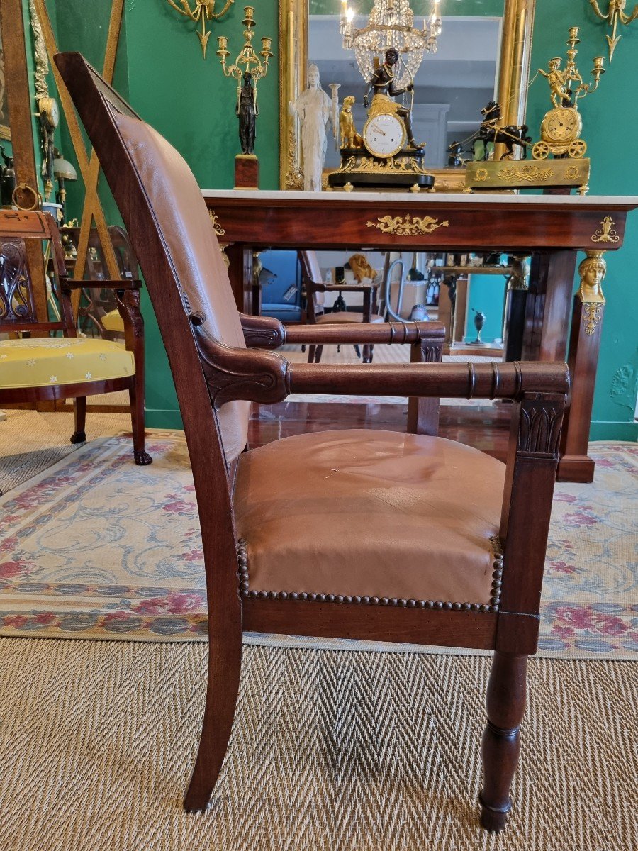 P. Marcion: Stamped Armchair In Empire Period Mahogany.-photo-2