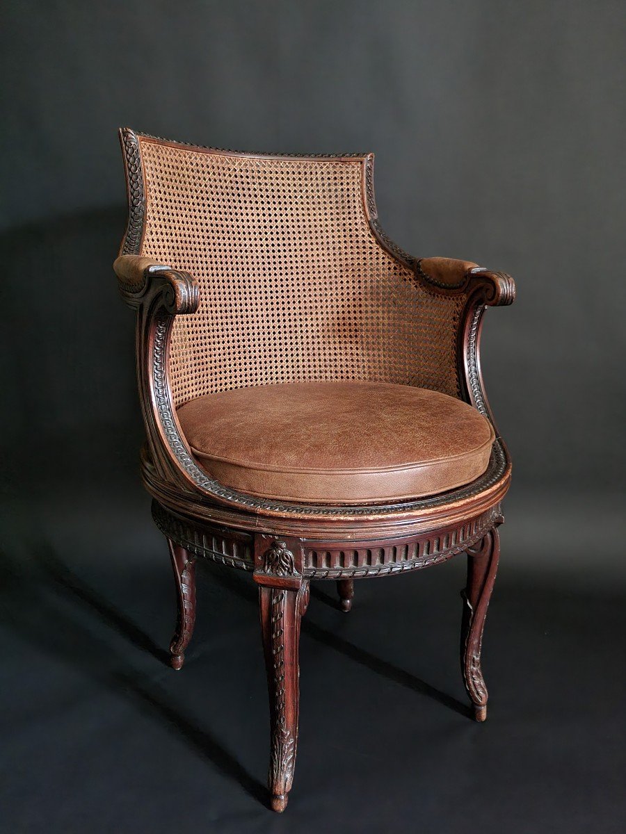 Georges Jacob, Exceptional Stamped Swivel Armchair From The Louis XVI Period. 