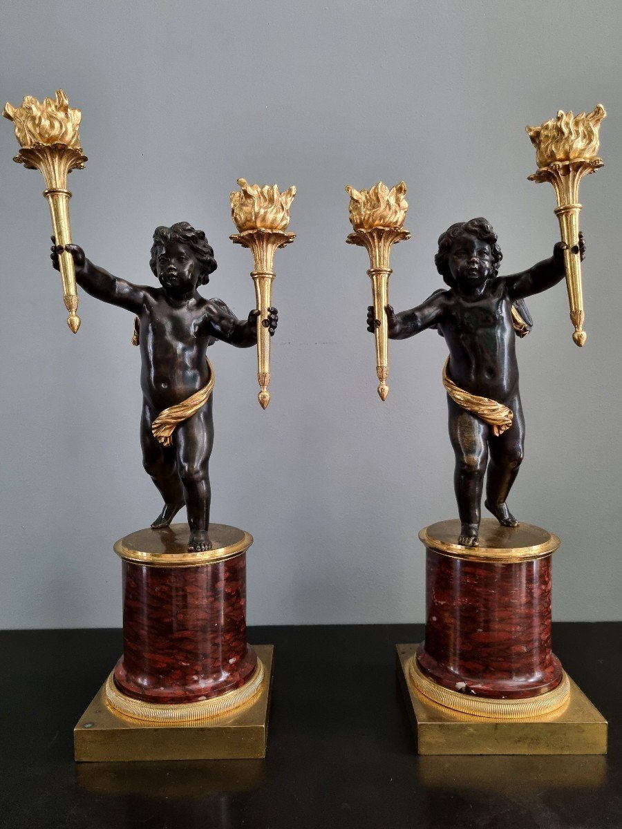 André Antoine Ravrio, Superb Pair Of Empire-consulate Period Candelabra. -photo-2