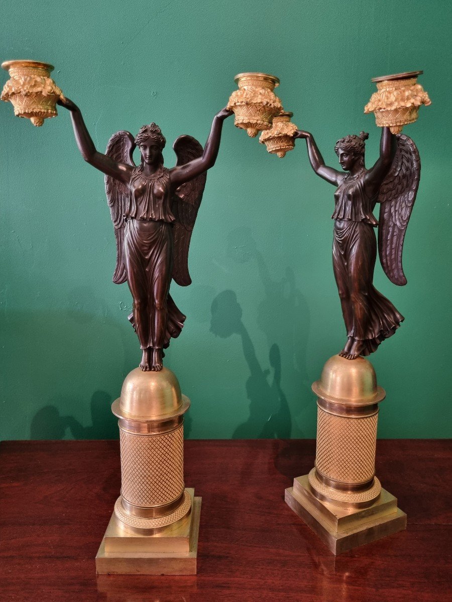 Rabiat: Pair Of Signed Candelabra, Empire Period -photo-3