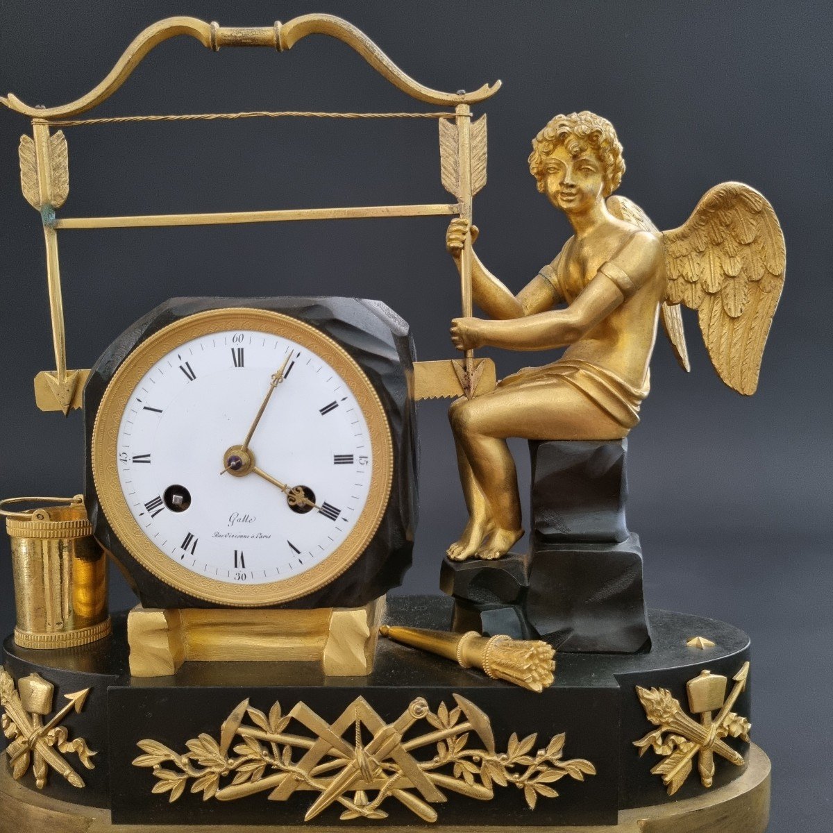 Claude Galle Signed, Rare Stonecutter Clock From The Empire Period. -photo-4