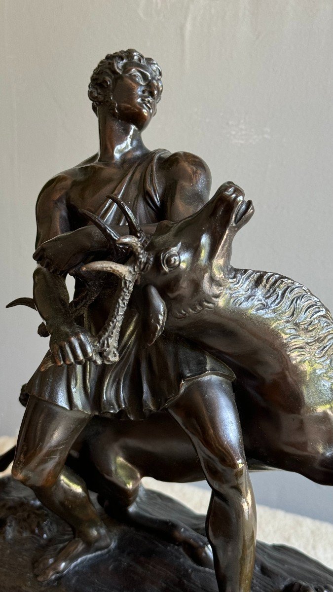 Hercule et La Biche de Cérynie, Rare Bronze Du XIXème Siècle. -photo-3