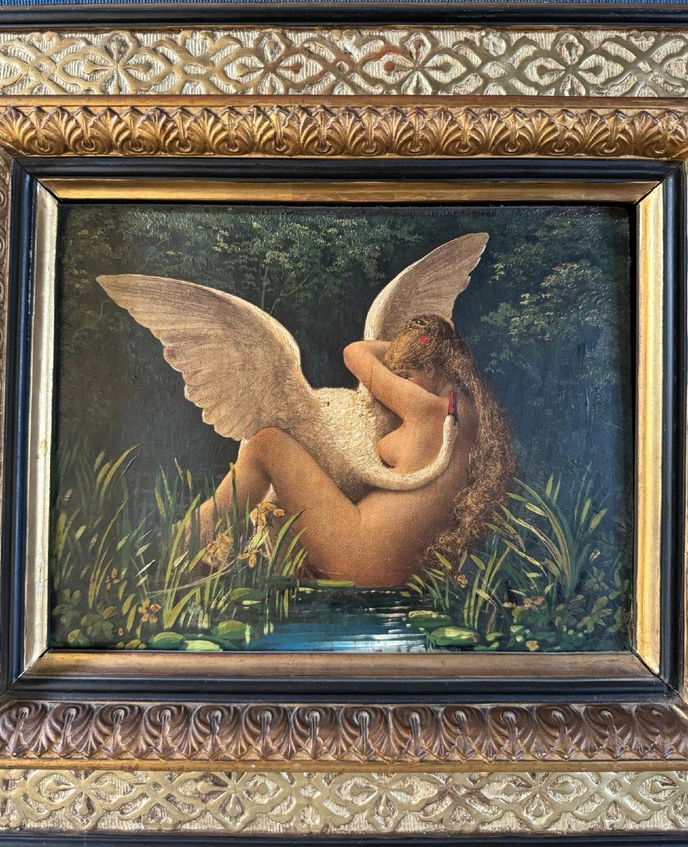 Charles Sellier, Leda And The Swan, Oil On Wood, Mid 19th Century. -photo-4