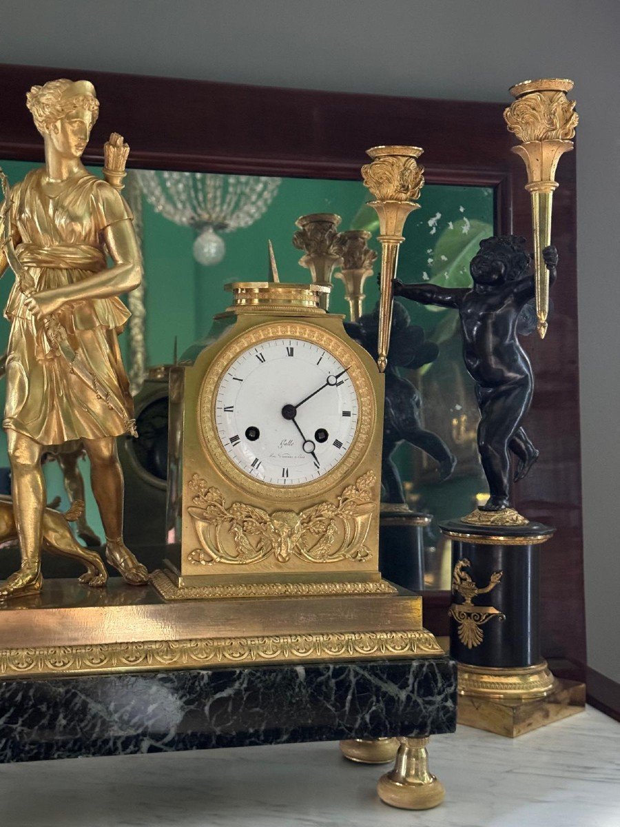 Empire Period Clock Signed Galle, Diane Chasseresse. -photo-6