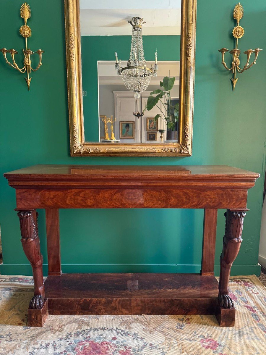 Rare Antique Console Table In Solid Mahogany, Empire-consulate Period. -photo-2