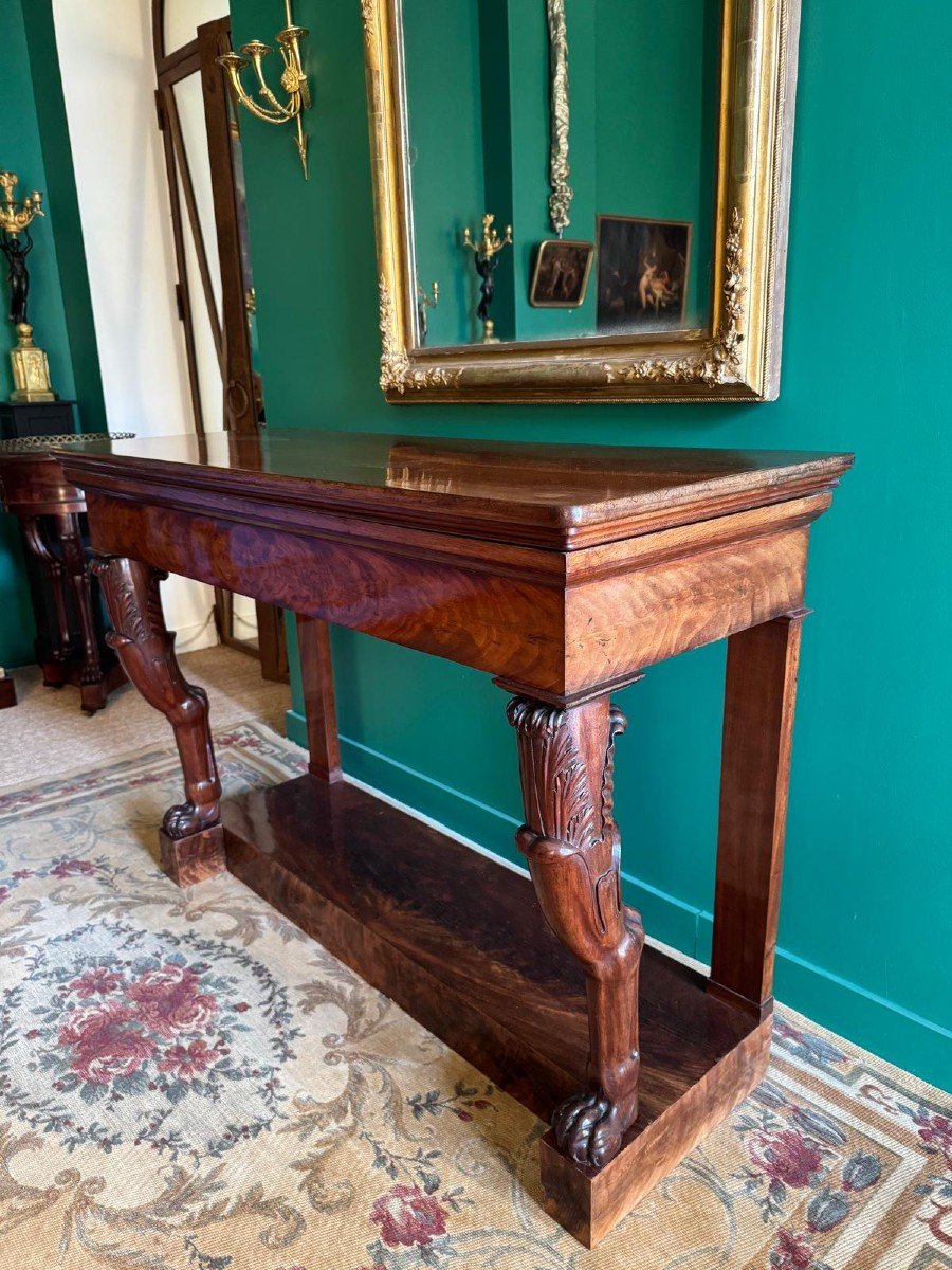 Rare Antique Console Table In Solid Mahogany, Empire-consulate Period. -photo-3