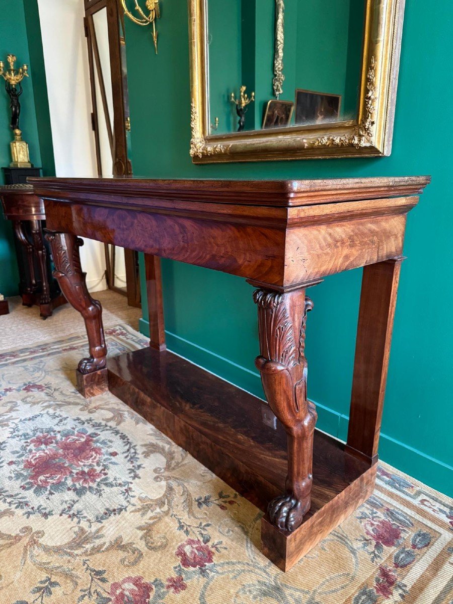 Rare Antique Console Table In Solid Mahogany, Empire-consulate Period. -photo-4