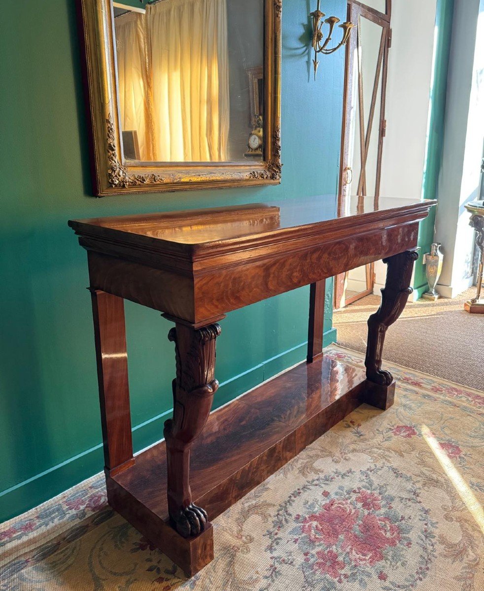 Rare Antique Console Table In Solid Mahogany, Empire-consulate Period. -photo-1