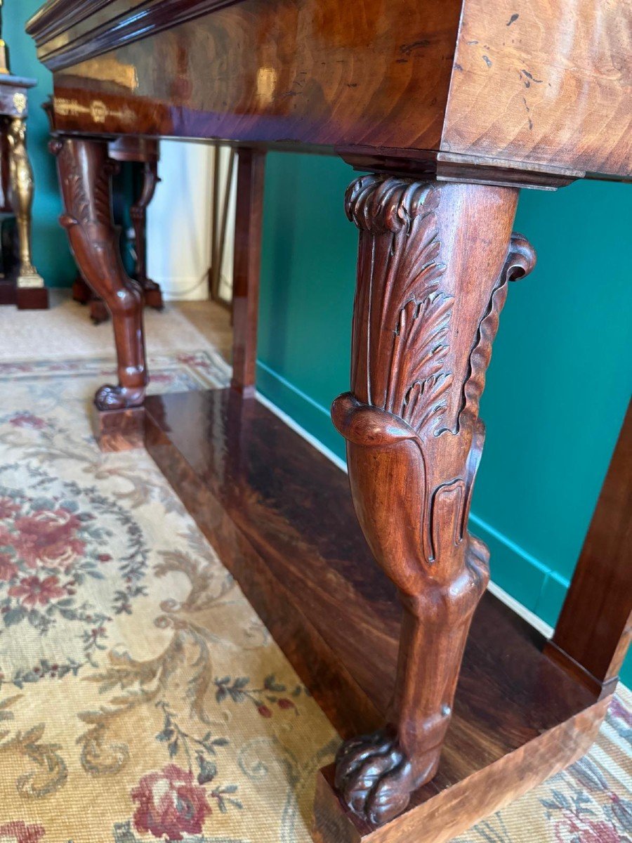 Rare Antique Console Table In Solid Mahogany, Empire-consulate Period. -photo-3