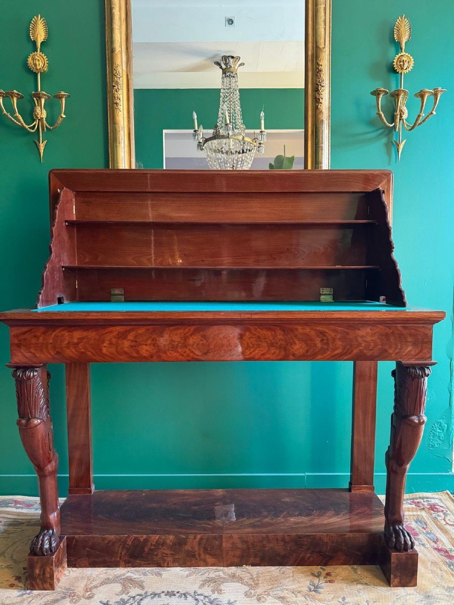 Rare Antique Console Table In Solid Mahogany, Empire-consulate Period. -photo-5