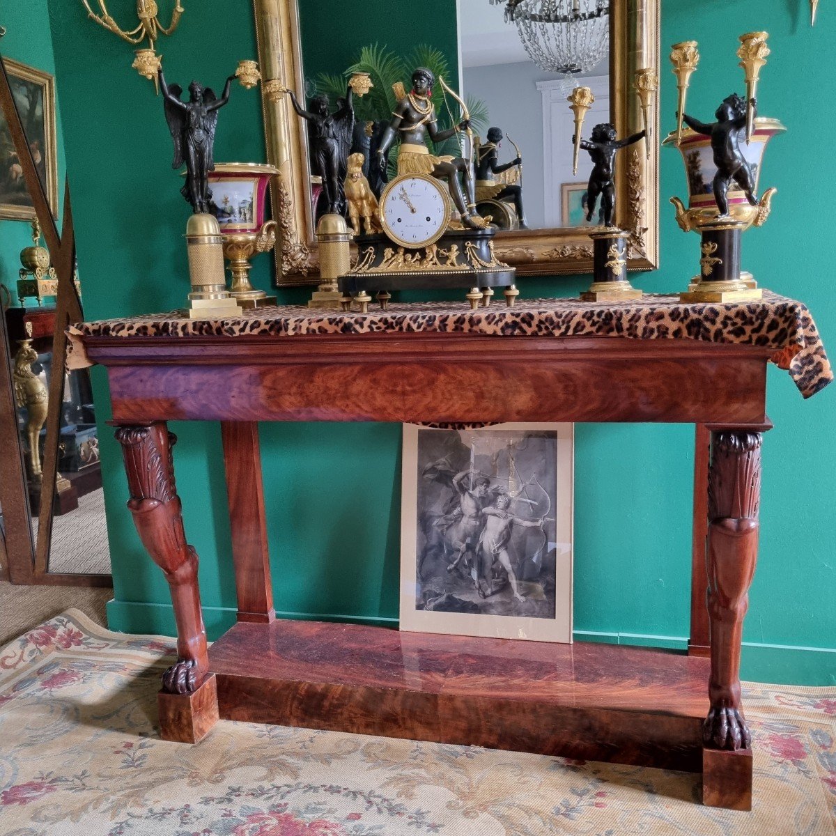 Rare Antique Console Table In Solid Mahogany, Empire-consulate Period. -photo-6