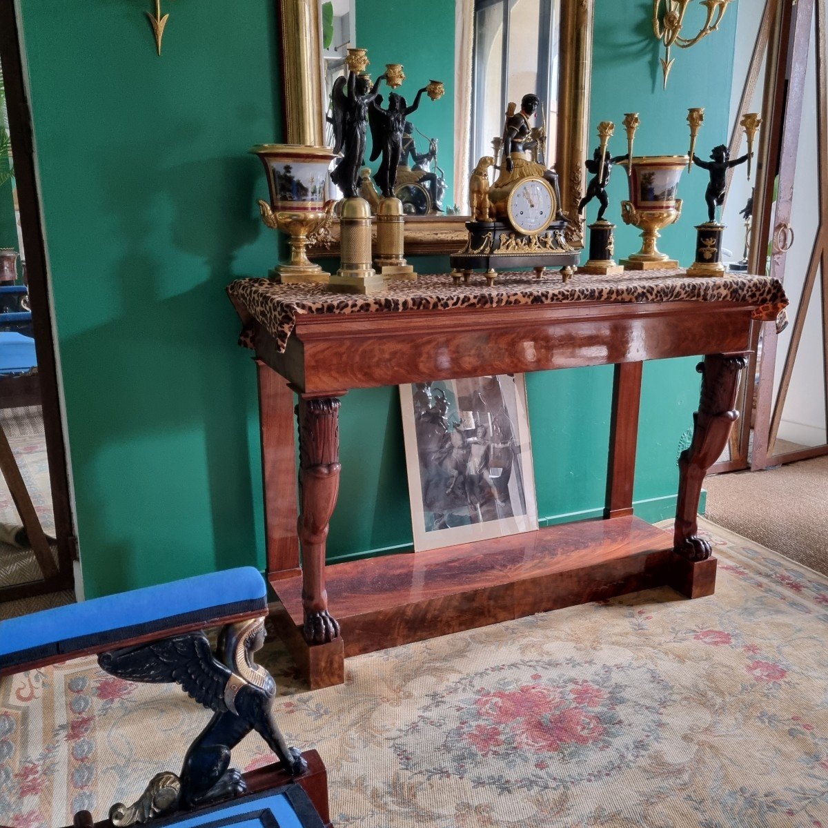 Rare Antique Console Table In Solid Mahogany, Empire-consulate Period. -photo-7