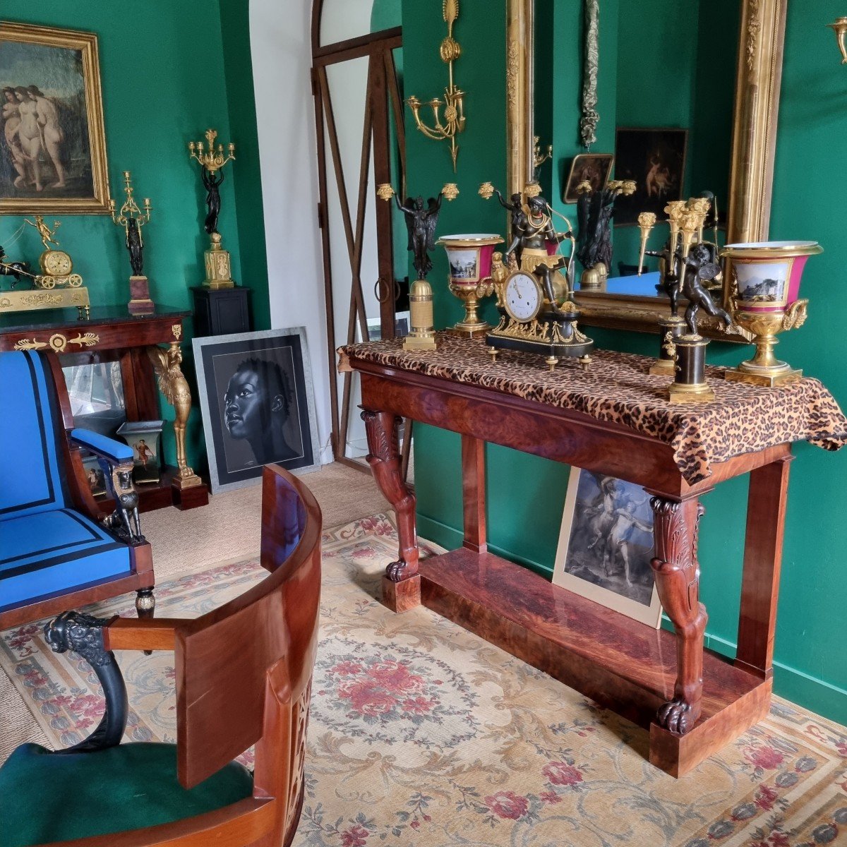 Rare Antique Console Table In Solid Mahogany, Empire-consulate Period. -photo-8