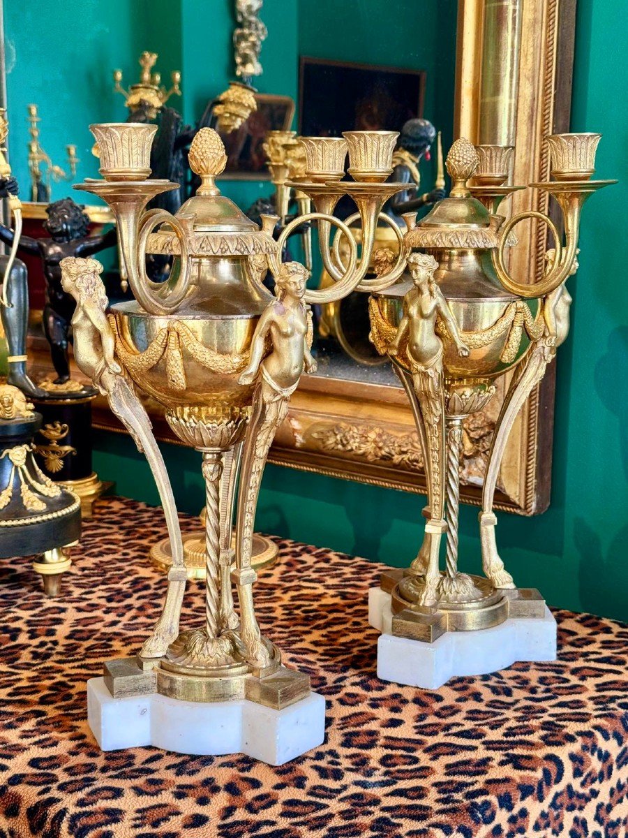 Rare Pair Of Athenian Candelabra, Late 18th Century. 