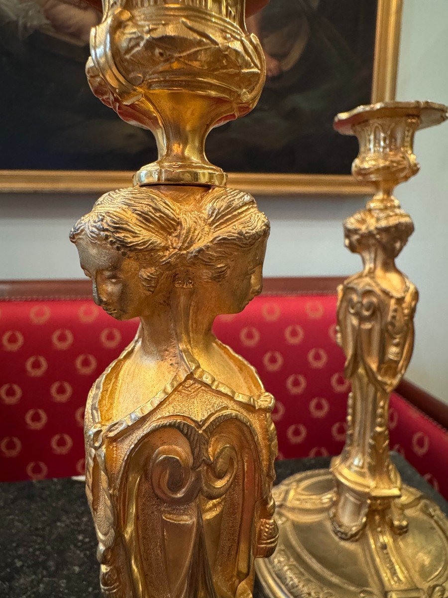 Pair Of Gilt Bronze Candlesticks After François Rémond.-photo-4