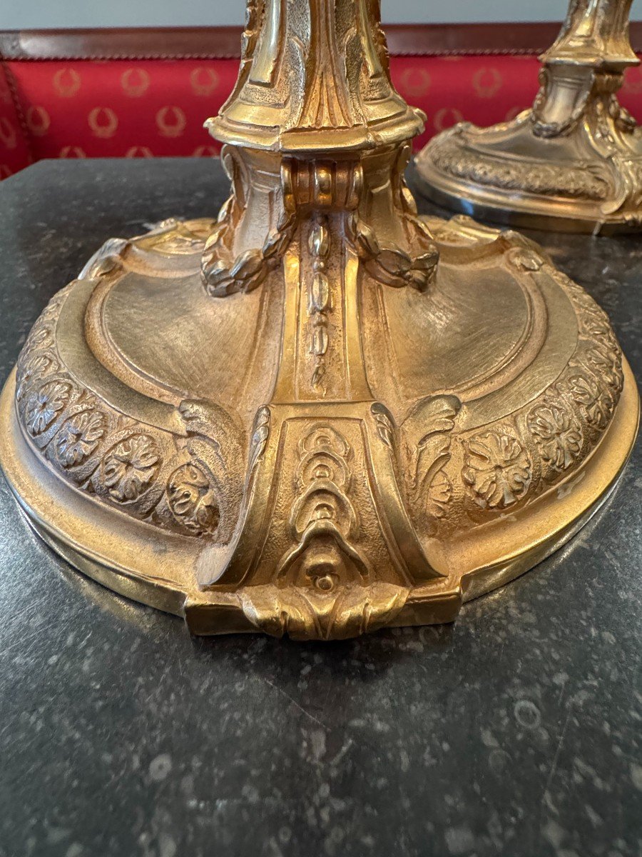 Pair Of Gilt Bronze Candlesticks After François Rémond.-photo-2