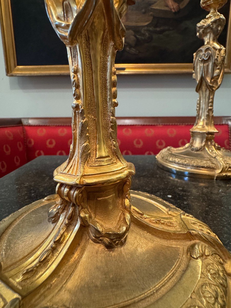 Pair Of Gilt Bronze Candlesticks After François Rémond.-photo-3