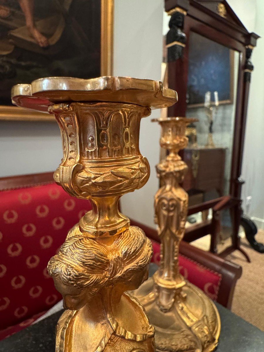 Pair Of Gilt Bronze Candlesticks After François Rémond.-photo-4