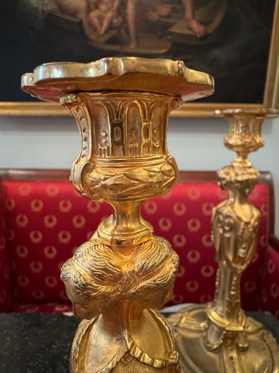 Pair Of Gilt Bronze Candlesticks After François Rémond.-photo-5