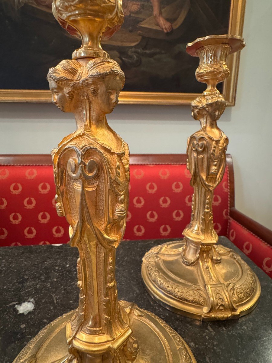 Pair Of Gilt Bronze Candlesticks After François Rémond.