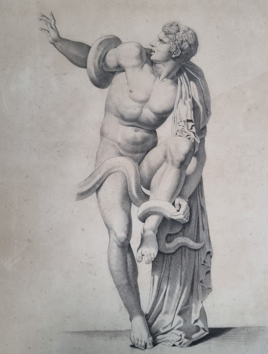 Laocoon, Grand Dessin à La Mine De Plomb, XIXe Siècle.-photo-2