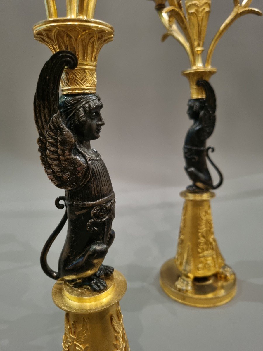 Pair Of Candelabra With Winged Sphinxes From The Empire-consulate Period. -photo-5