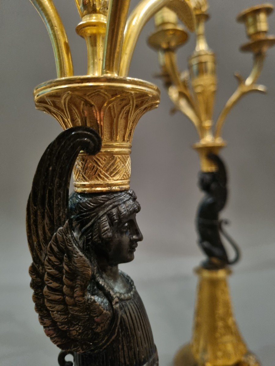 Pair Of Candelabra With Winged Sphinxes From The Empire-consulate Period. -photo-6