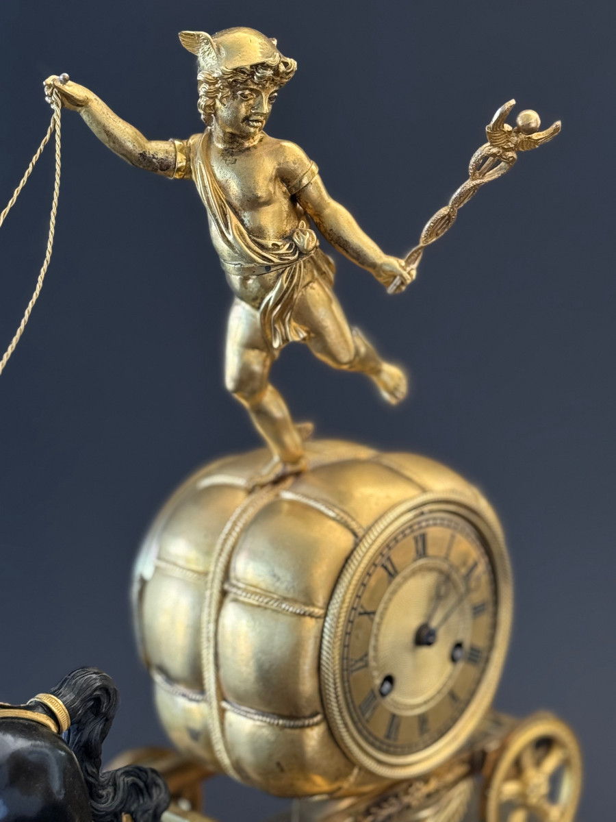 Claude Galle: Rare Mercury Chariot Clock, Empire Period.-photo-2
