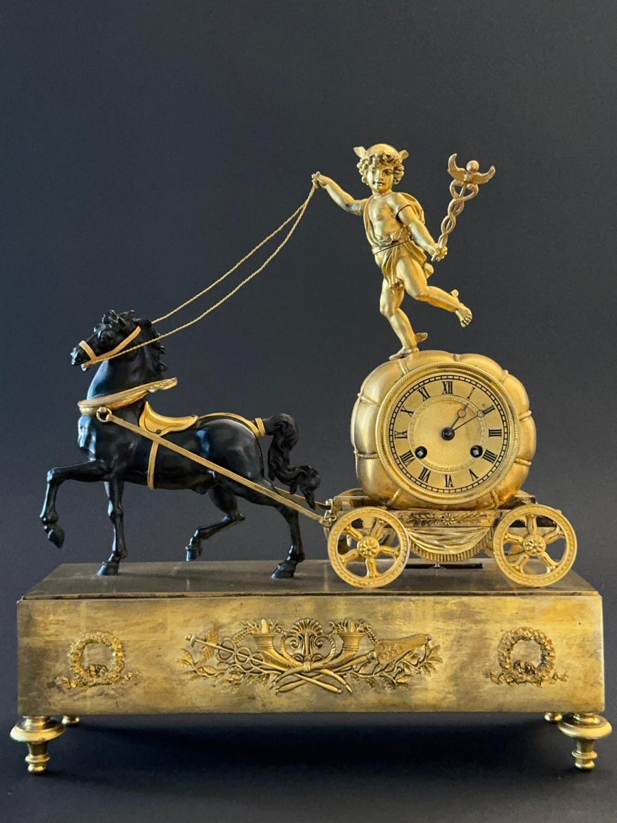 Claude Galle: Rare Mercury Chariot Clock, Empire Period.