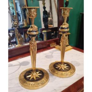 Claude Galle, Superb Pair Of Empire Period Candlesticks.