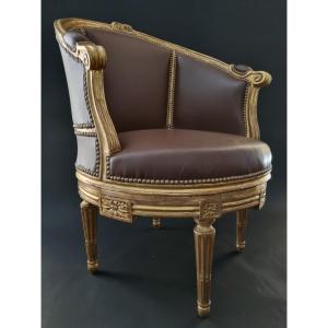 Sulpice Brizard, Exceptional Stamped Swivel Armchair, Louis XVI Period.