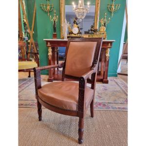 P. Marcion: Stamped Armchair In Empire Period Mahogany.
