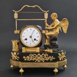 Claude Galle Signed, Rare Stonecutter Clock From The Empire Period. 