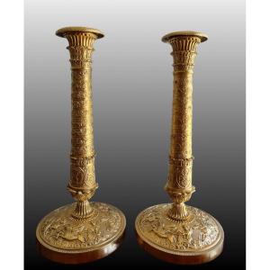 Pair Of Large Torches With Chariot Of Eros, Early 19th Century.