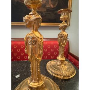 Pair Of Gilt Bronze Candlesticks After François Rémond.