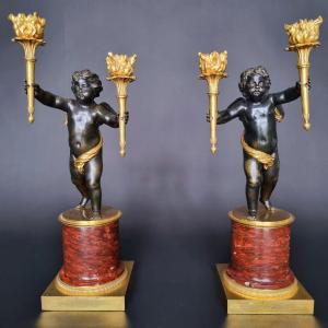 André-antoine Ravrio, Pair Of Empire-consulate Period Candelabra 