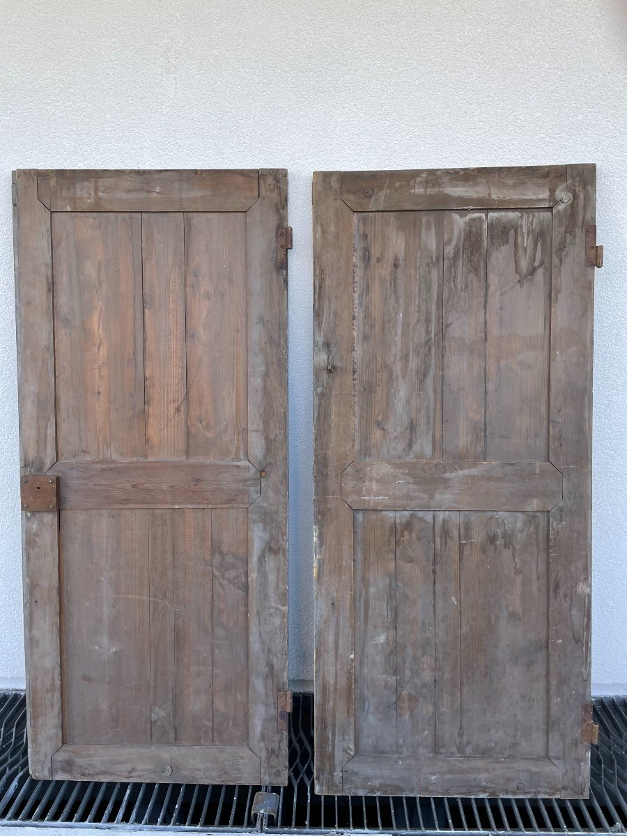 Old Woodwork Element Pair Of Low Patinated Doors For Cupboard Decoration-photo-4