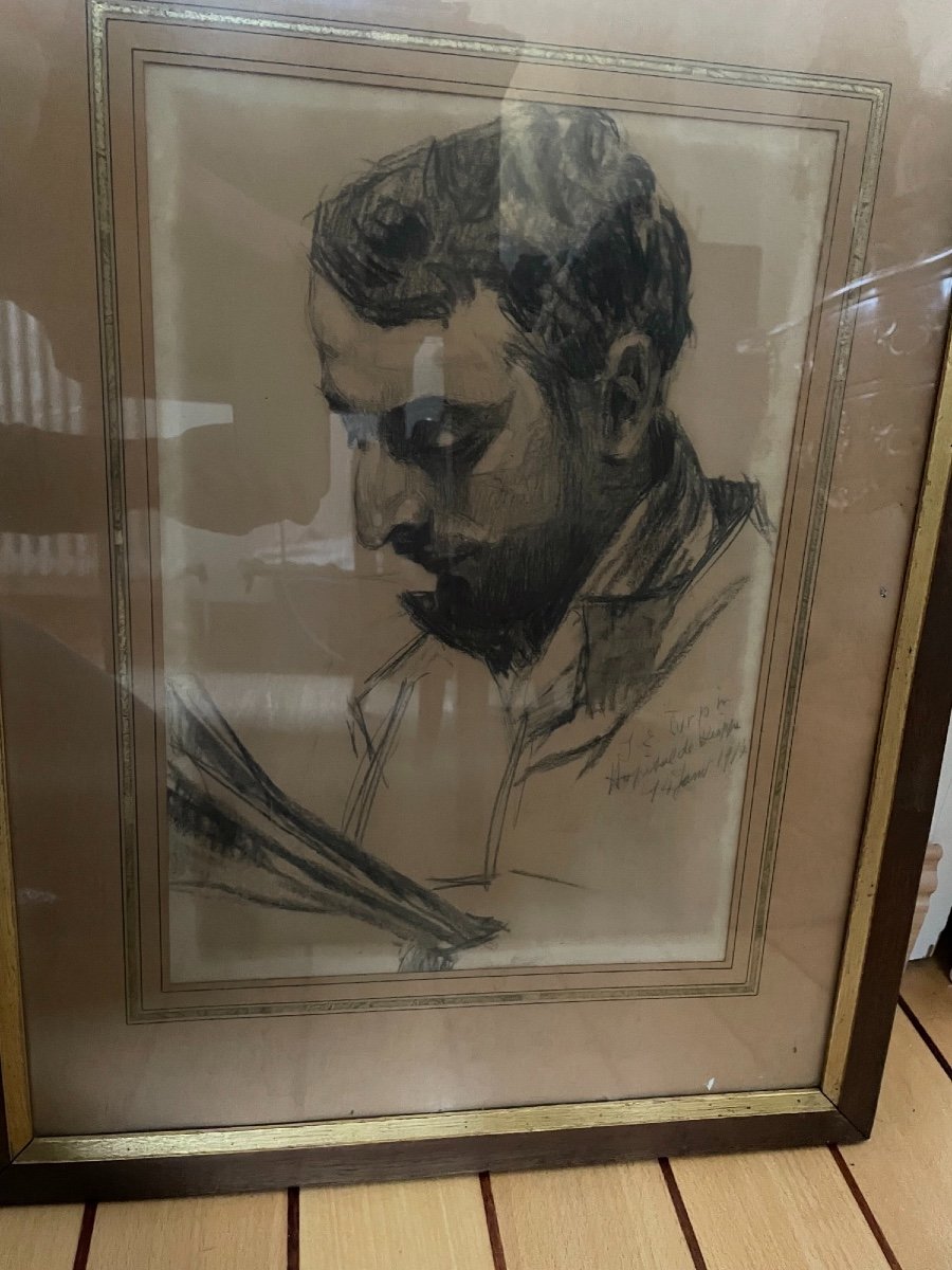 Old Painting Drawing Portrait Of A Convalescent Man Dated And Signed 1914 Dieppe-photo-2